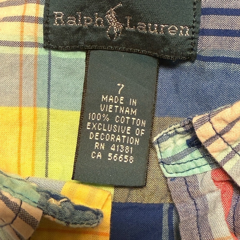 Ralph Lauren Blue and Yellow Plaid Shirt Boys sz7 Summer Vacation Wear - Picture 2 of 6